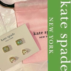 Kate Spade NWT gift set 2 pair pearl & crystal stud earrings